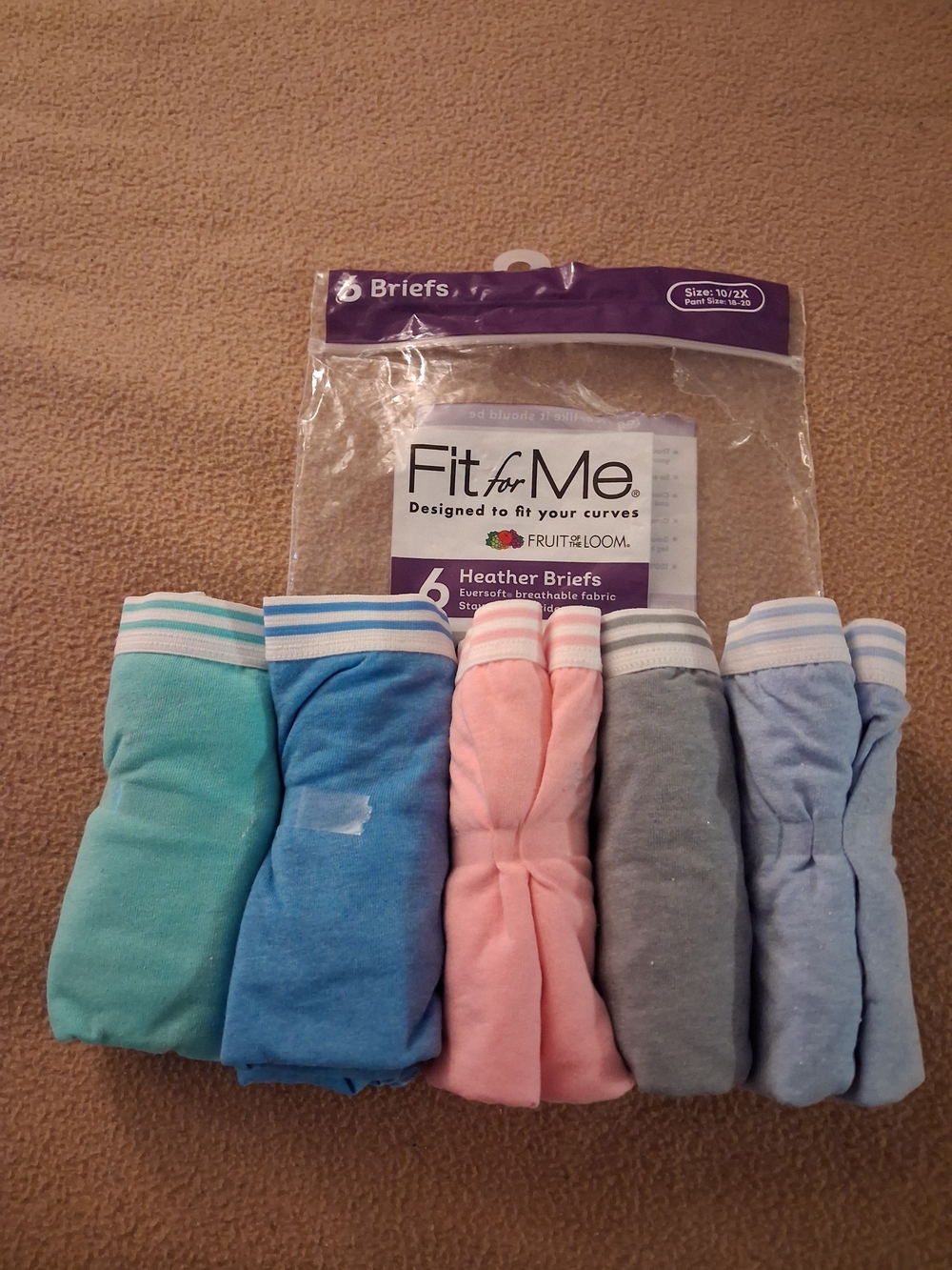 Fruit of the Loom Heather Briefs Pack - Aqua, Blue, Pink, Gray, Green, new
